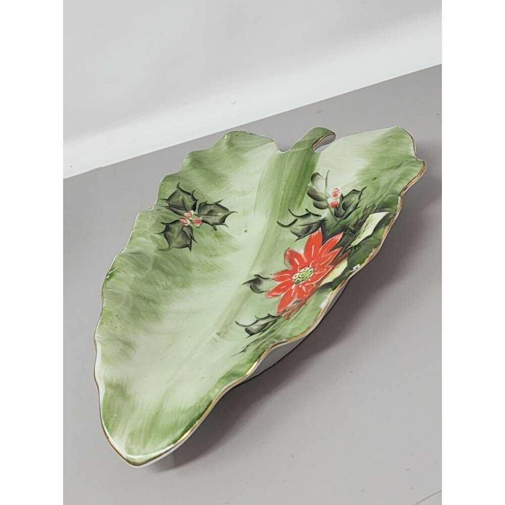 Vintage Hand-Painted‎ Lefton China Leaf-Shaped Holiday/Candy Dish 4394